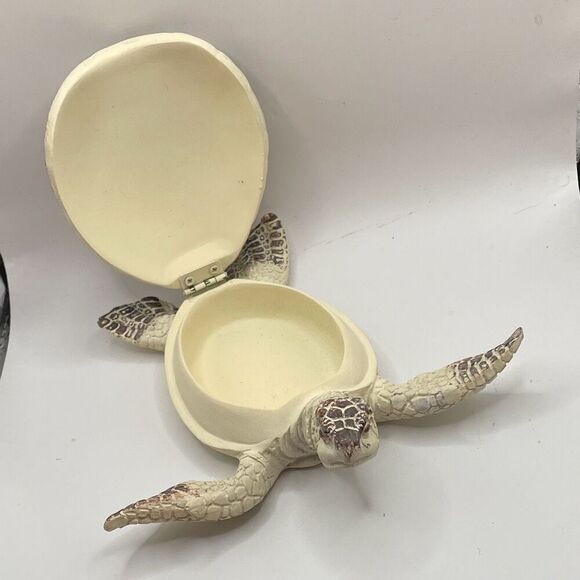 Ceramic Sea Turtle Trinket Box Cream White 6x6 Home Decor Beachy Vibes - Picture 7 of 9